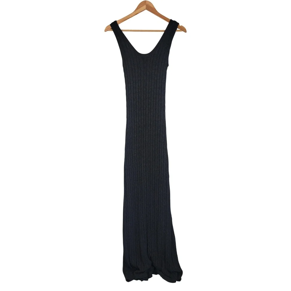 Boston Proper Knit Sweater Maxi Dress Charcoal Gray Sleeveless Size Small‎